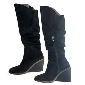 OTK Black Suede Slouchy Over the Knee Boots Comfort Dr. Scholl’s Message Sz. 6.5